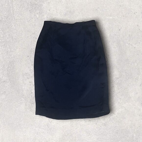 Travis Ayers | EUC Vintage Women’s 100% Silk Navy Blue Pencil Skirt Size 2P - Picture 1 of 10